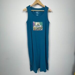 Michael Leu Green 90s Art Print‎ Sleeveless Midi Dress Size S Vintage
